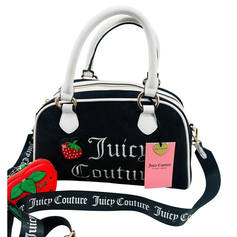 Juicy Couture Sweet N Juicy Apple Satchel Strawberry Black Crossbody Bag NWT‎